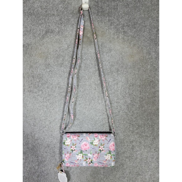 mundi Handbags - Mundi Mauve‎ Terrace Floral Flap Organizer Adjustable Strap My Backup Buddy New